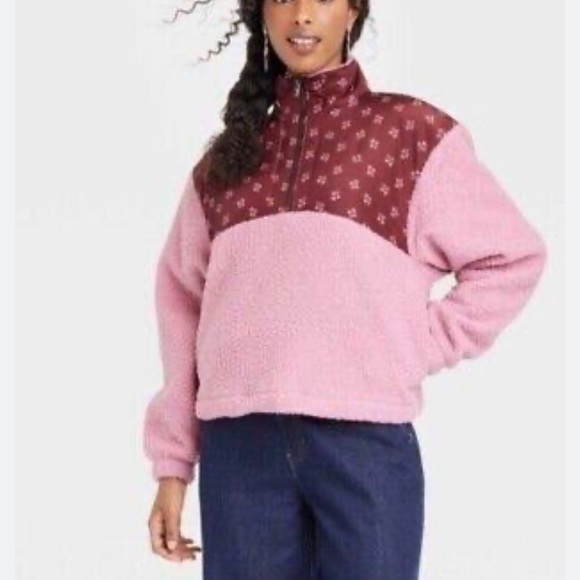 Universal Thread Jackets & Blazers - Universal Thread Pink Pullover Sherpa quarter zip
